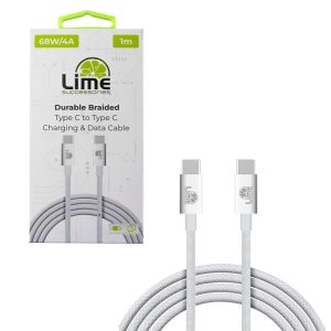 LIME USB-C TYPE C TO USB-C TYPE C 4A ΦΟΡΤΙΣΗΣ-DATA DURABLE BRAIDED 1m LBCC01 68W WHITE